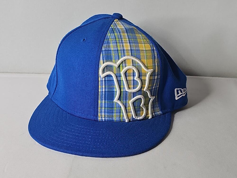 New Era 59FIFTY Boston Red Sox Plaid Blue Fitted Hat 7 1/2 Visor